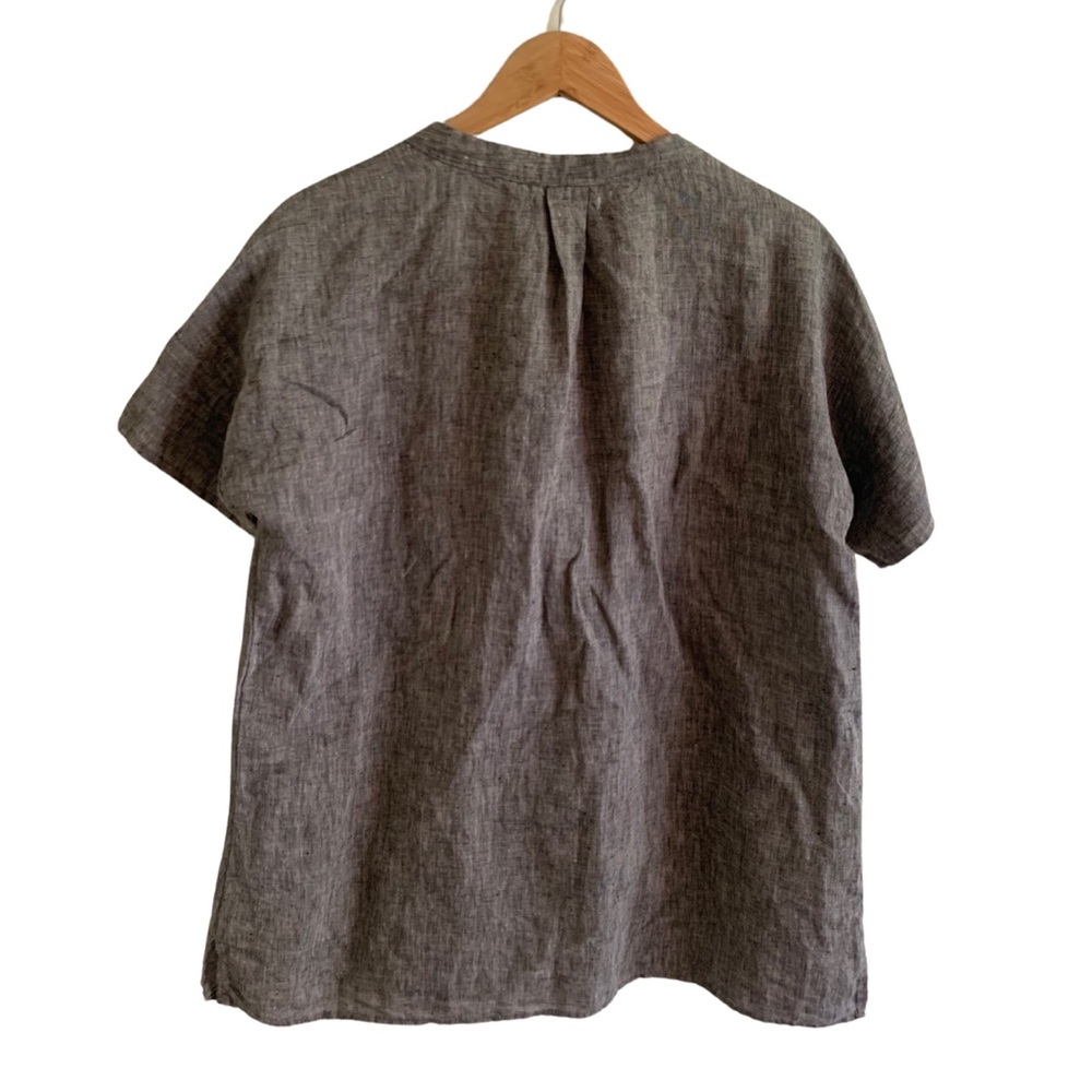 Andrea Jovine Linen Black Cream Pocket Blouse Size Large - Picture 4 of 12